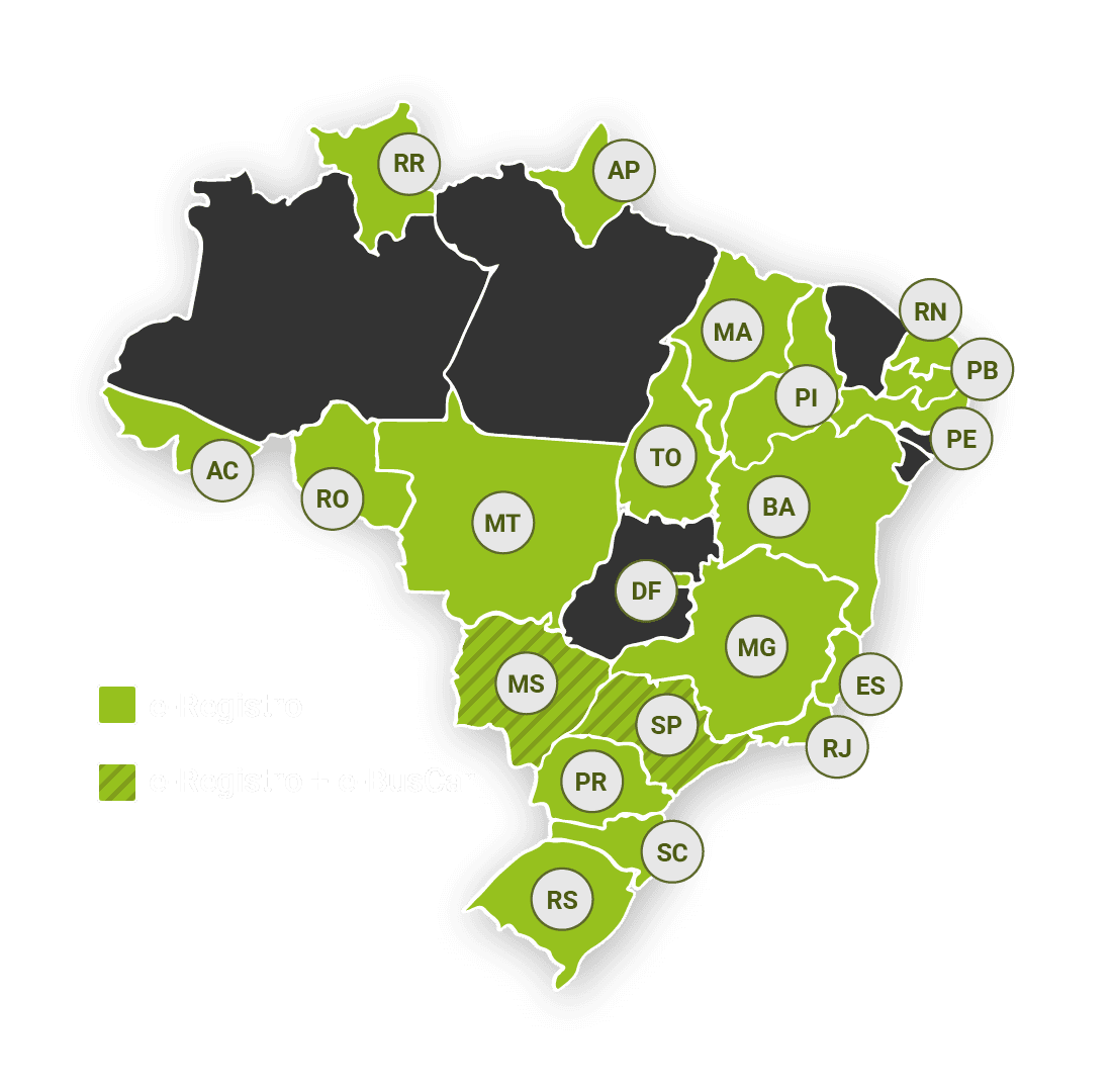 Mapa dos estados de atuação da Alias Tecnologia
