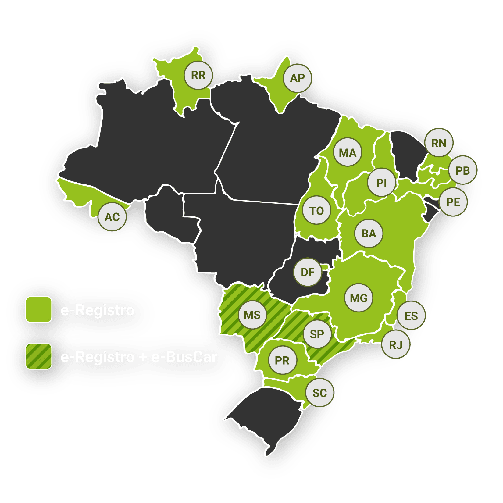 Mapa dos estados de atuação da Alias Tecnologia