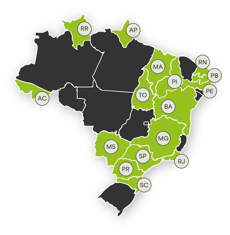 Mapa dos estados de atuação da Alias Tecnologia