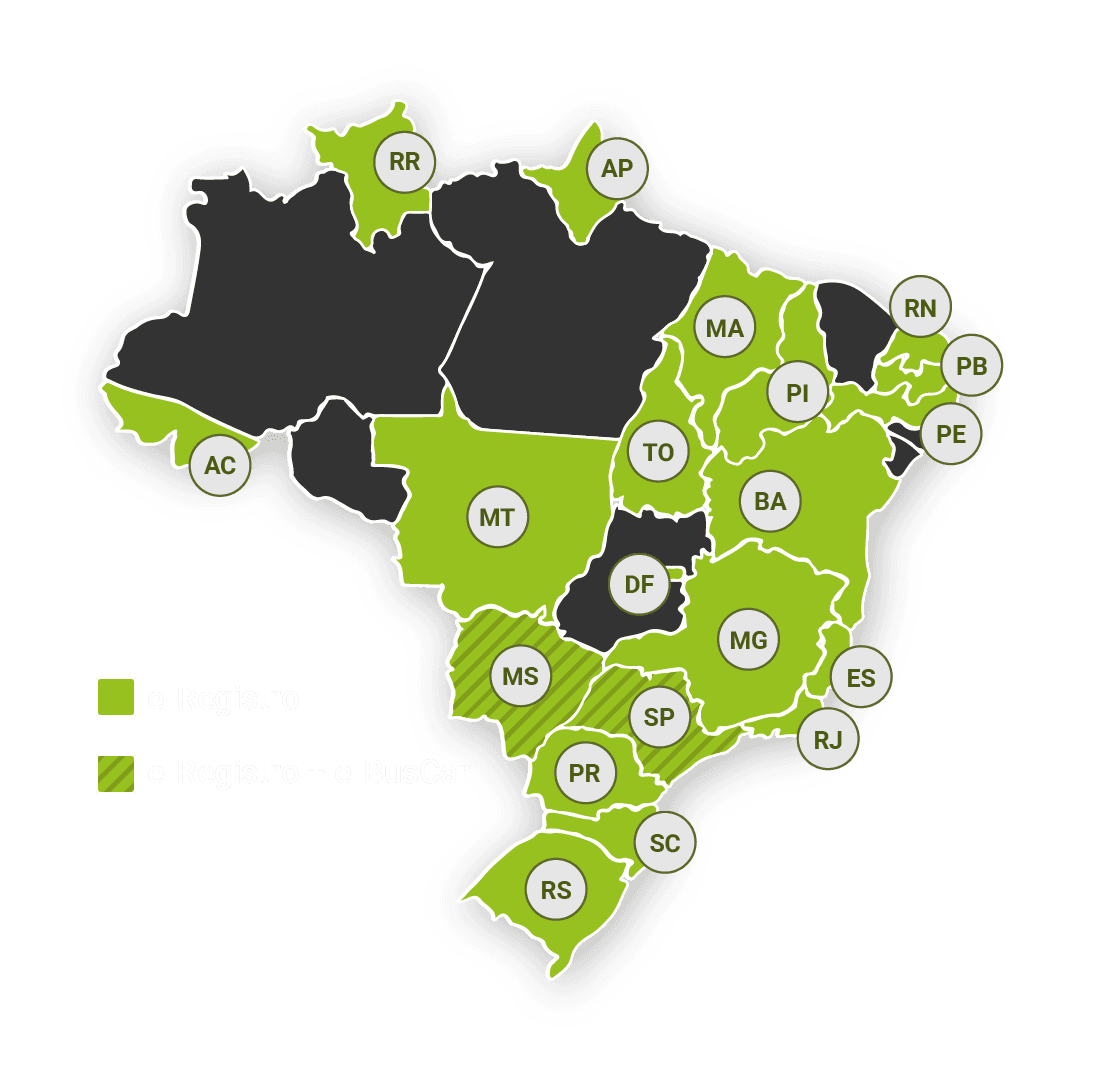 Mapa dos estados de atuação da Alias Tecnologia